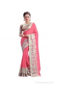 Neo Designer Fashion Sarees Pink And Beige Faux Georgette Saree